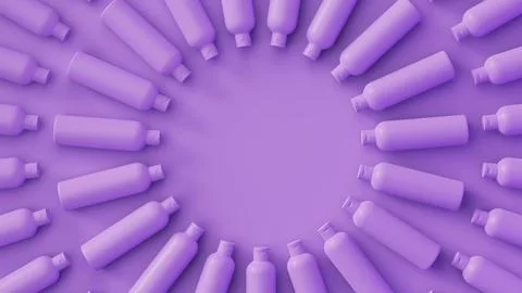 Lavender cosmetic bottles with soft shadow on background. Perfect ordered Stock Illustration