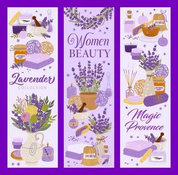Lavender cosmetics vector banners, Provence cards Stock Illustration