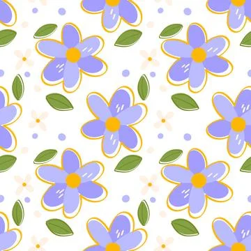 Lavender Daisy Seamless Pattern on White Background Romantic Hand Drawn Flo.. Stock Illustration