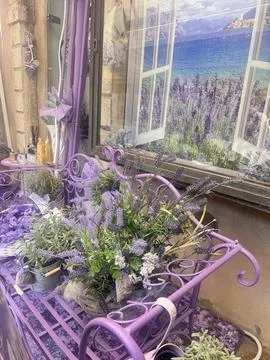 Lavender Decoration on Bench. Stock Photos