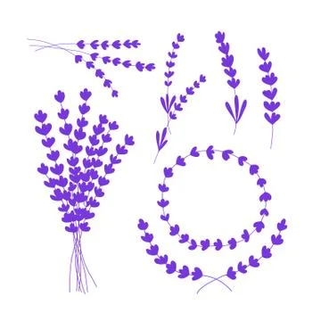 Lavender doodle icons set, vector color illustration Stock Illustration