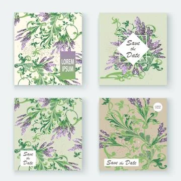 Lavender floral pattern cover design. Hand drawn creative flower. Elegant tre 스톡 일러스트