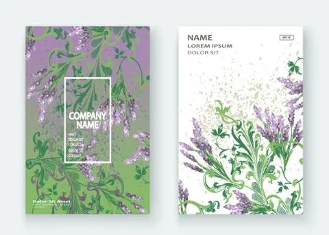 Lavender floral pattern cover design. Hand drawn baroque flower. Elegant tren Illustrazione stock