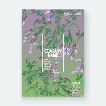 Lavender floral pattern cover design. Hand drawn baroque flower. Elegant tren Stock Illustration