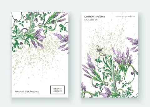 Lavender floral pattern cover design. Hand drawn baroque flower. Elegant tren Stock Illustration