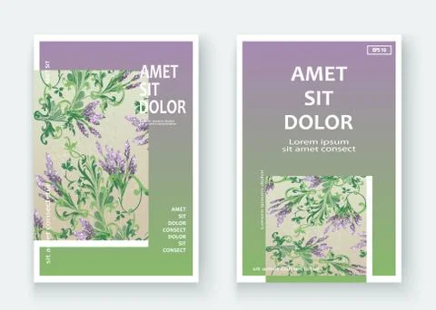 Lavender floral pattern cover design. Hand drawn baroque flower. Elegant tren Stock Illustration