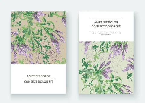 Lavender floral pattern cover design. Hand drawn baroque flower. Elegant tren Stock Illustration