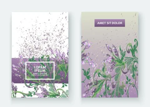 Lavender floral pattern cover design. Hand drawn baroque flower. Elegant tren Stock Illustration