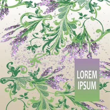 Lavender floral pattern cover design. Hand drawn baroque flower. Elegant tren Stock Illustration