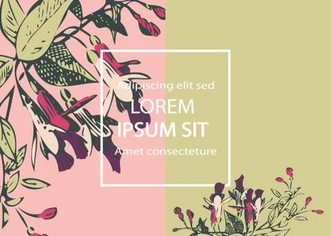 Lavender floral pattern cover design. Hand drawn creative flower. Elegant tre 스톡 일러스트