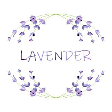 Lavender flower round frame on white. Vector packaging design template and Stock Illustration