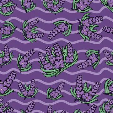 Lavender Flower Seamless Pattern in Cartoon Style. Perfect For Background, .. Stock-Illustration