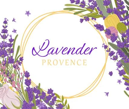 Lavender flowers frame, vector Provence background Stock Illustration