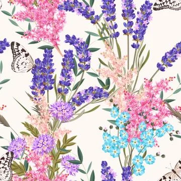 Lavender flowers seamless pattern Stock Illustration