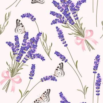 Lavender flowers seamless pattern Stock Illustration