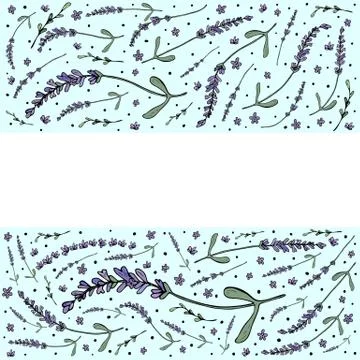 Lavender frame composition in doodle style. Flowers elements isolated on whit Illustrazione stock