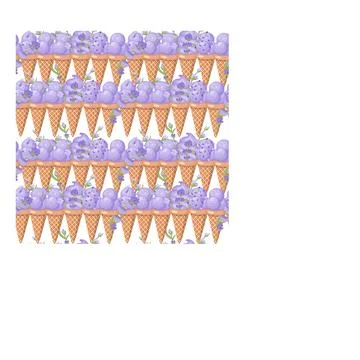 Lavender ice cream. Three scoops of creamy sweet dessert in a waffle cone Stock Illustration