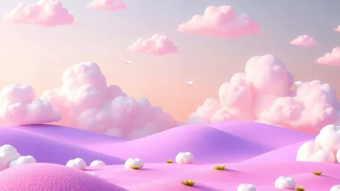 Lavender Landscape: Imagine Drifting Through Purple Hills &amp; Cotton Clouds in th Video stock 308846990