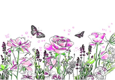Lavender rose flower vector card background purple Stock Illustration