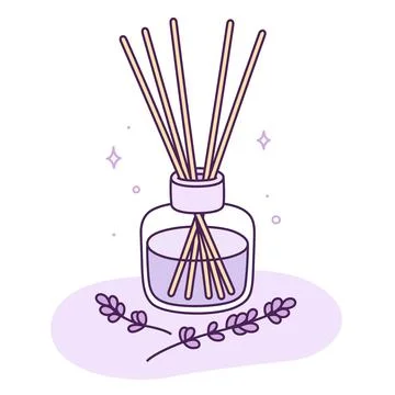 Lavender scented fragrance reed diffuser drawing Stock Illustration