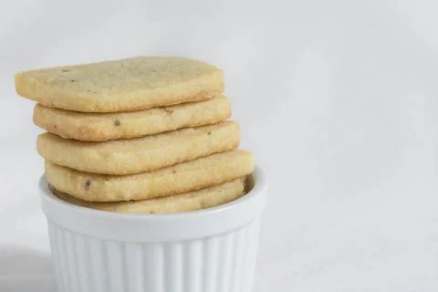 Lavender shortbread cookies in a ramekin Stock Photos