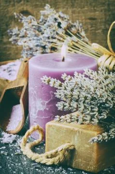Lavender spa setting Stock Photos