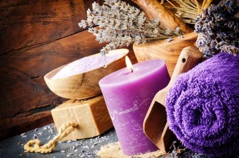 Lavender spa setting Stock Photos