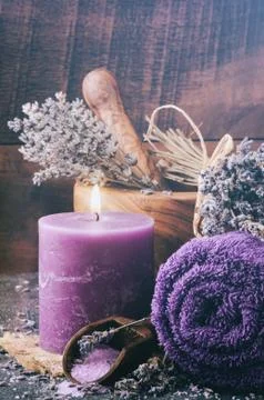 Lavender spa setting Stock Photos