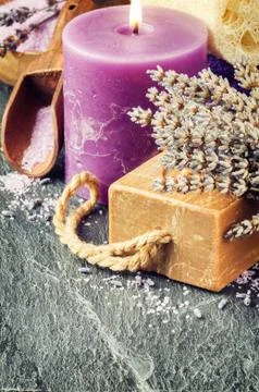 Lavender spa setting Stock Photos