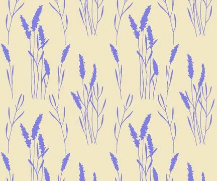 Lavender violet pattern , stamp imprint twigs flower. Stock Illustration