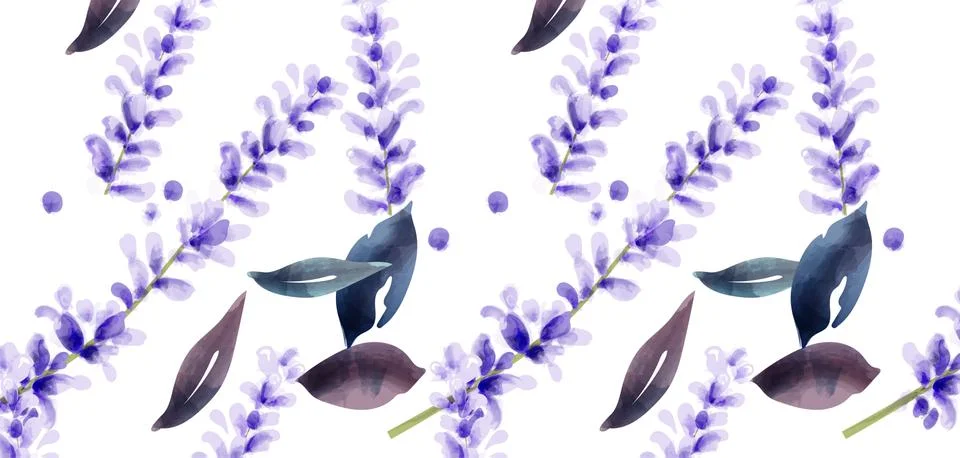Lavender watercolor pattern Vector. delicate floral blooming decor. Wedding c Illustrazione stock