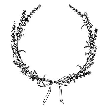 Lavender Wreath. Hand drawn vector illustration of round floral Frame with Illustrazione stock