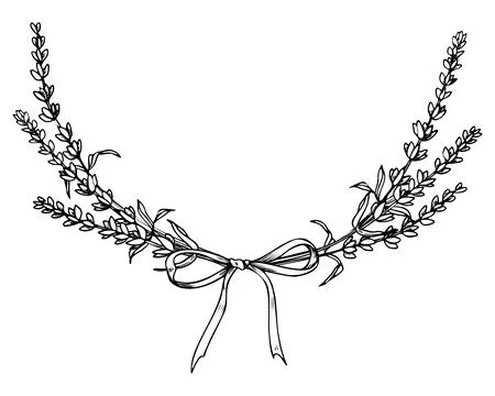 Lavender Wreath. Hand drawn vector linear illustration of floral Frame with Stock Illustration