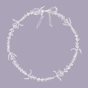 Lavender Wreath. Hand drawn vector floral circle Frame on violet isolated Illustrazione stock