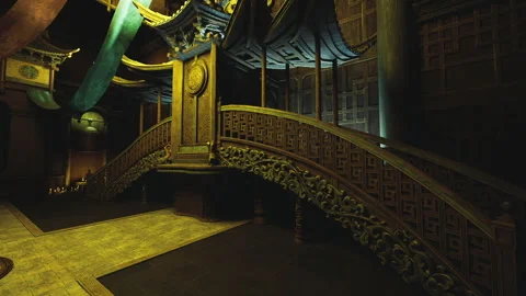 Lavish interior featuring winding stairs and medieval decorative elements Stock Footage 341817671