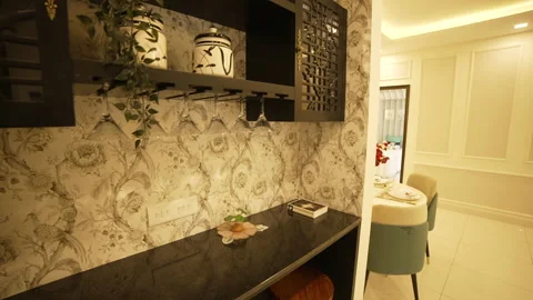 Lavishing interior designing of Dining area of a luxurious house Stock Footage 171851010
