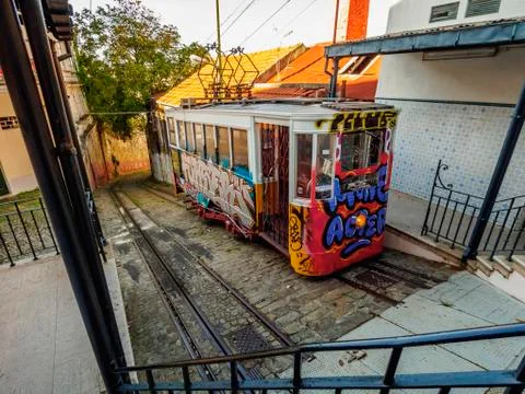 Lavra Funicular in Lisbon Stock Photos