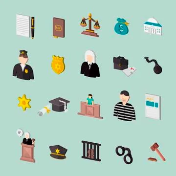 Law and judgment isometric concept icons Stock Illustration