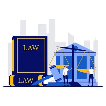 Law and justice concept with tiny character. Human rights flat vector illus.. Stock Illustration