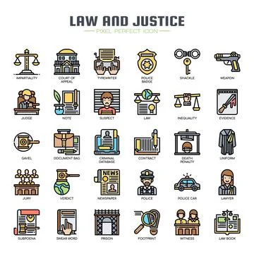 Law and Justice , Thin Line and Pixel Perfect Icons Stock Illustration