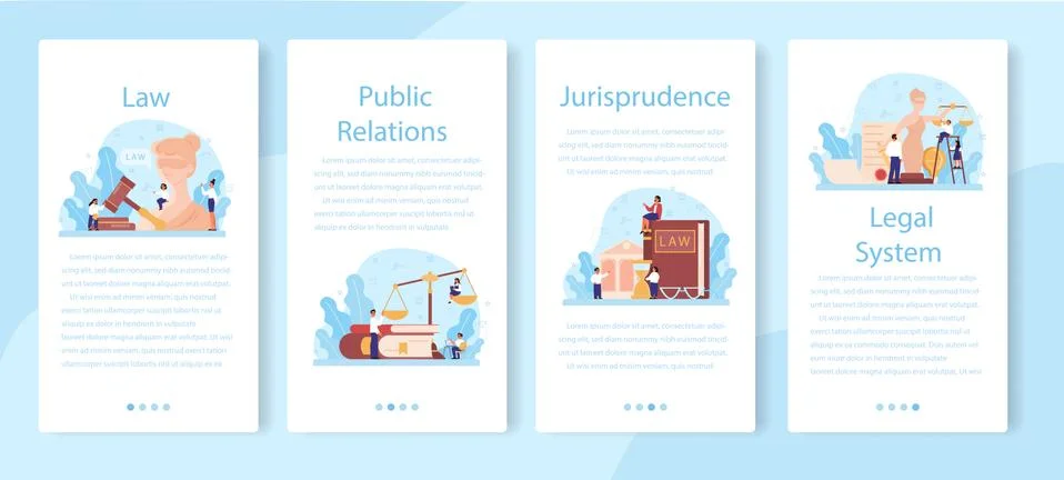 Law class mobile application banner set. Punishment and judgement Ilustración de archivo
