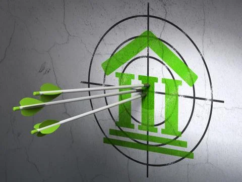 Law concept: arrows in Courthouse target on wall background Ilustración de archivo