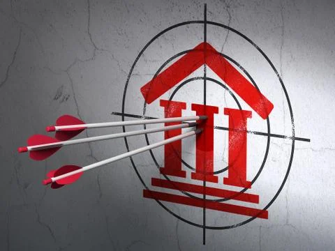 Law concept: arrows in Courthouse target on wall background Ilustración de archivo