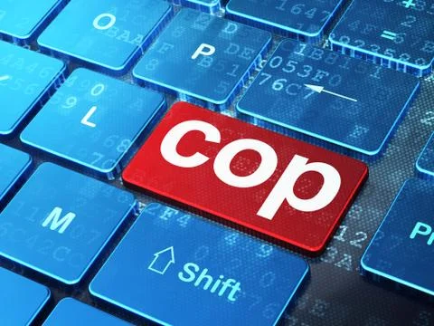 Law concept: Cop on computer keyboard background 스톡 일러스트