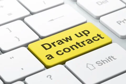 Law concept: Draw up A contract on computer keyboard background Stock Illustration