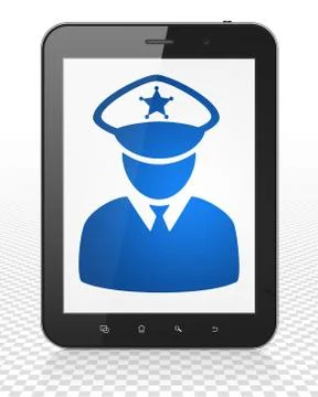 Law concept: Tablet Pc Computer with Police on display Illustrazione stock