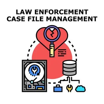 Law enforcement case file management system managing legal data Stock Illustration