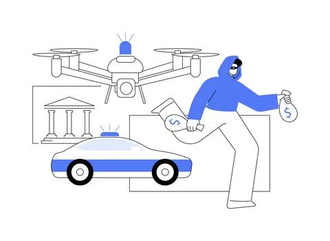 Law enforcement drones abstract concept vector illustration. Stock Illustration