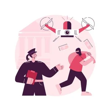 Law enforcement drones abstract concept vector illustration. Stock Illustration