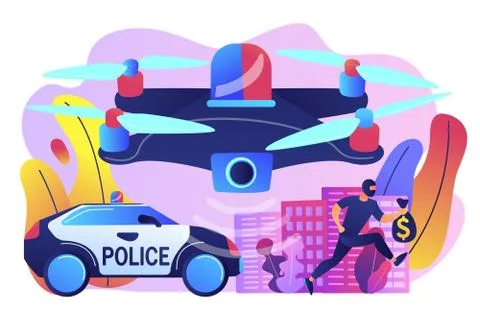 Law enforcement drones concept vector illustration. Illustrazione stock